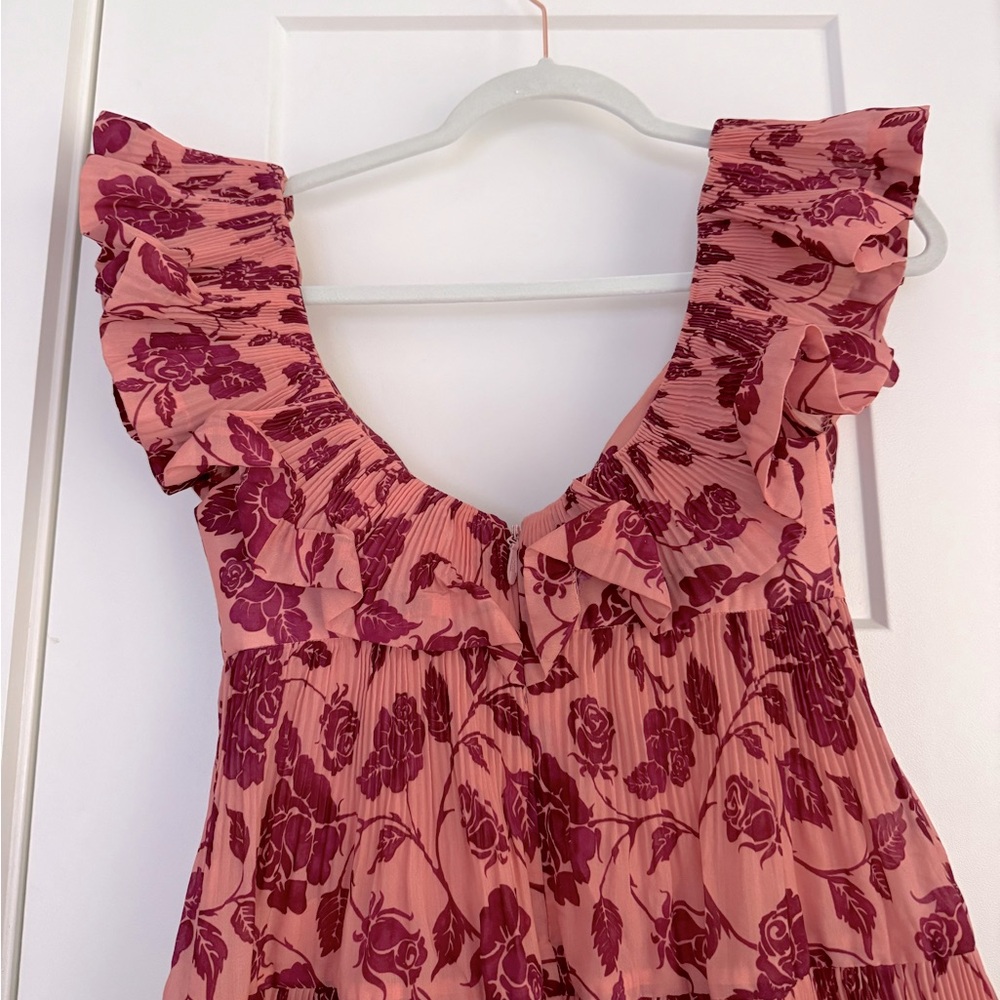Zimmermann Lovestruck Pleated Ruffle Floral Plisse Mini Dress Pink - Picture 6 of 11